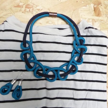 Teal boucle rope drop earrings