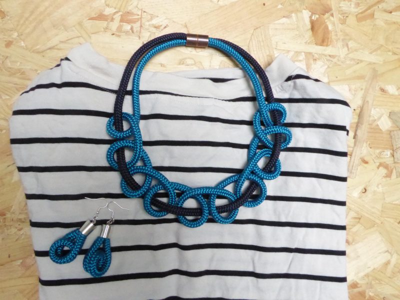 Teal boucle rope drop earrings