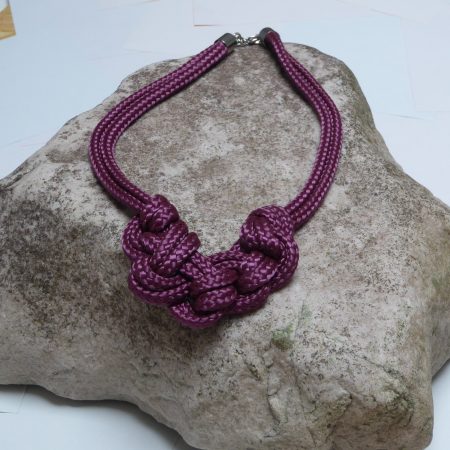 Burgundy textile knotted necklace