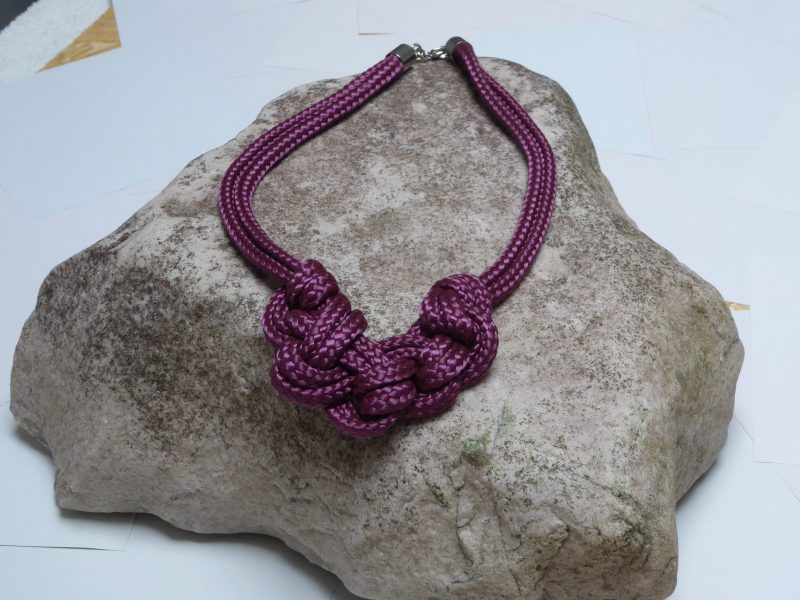 Burgundy textile knotted necklace