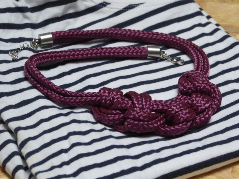 Burgundy textile knotted necklace