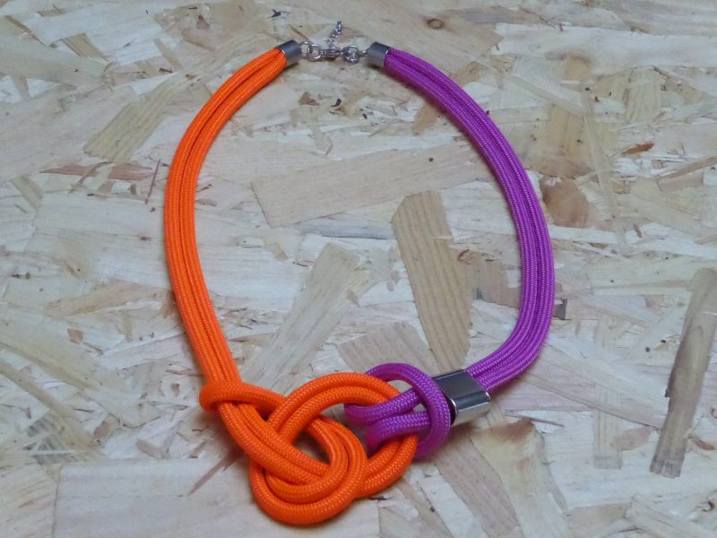 Pink and orange textile necklace