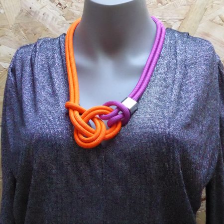 Pink and orange textile necklace