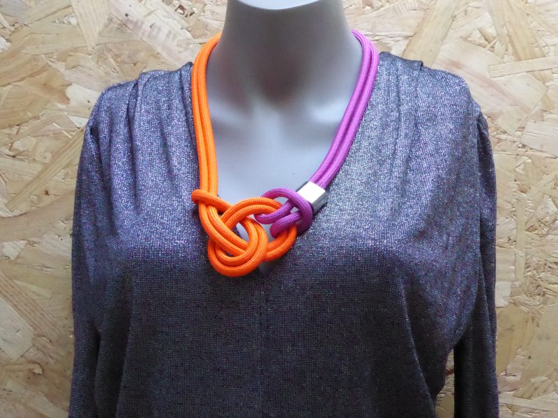 Pink and orange textile necklace