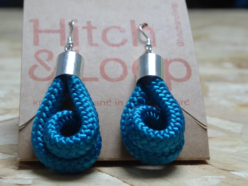 Teal boucle rope drop earrings