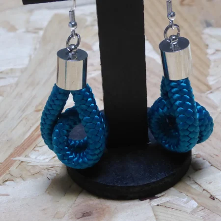 Teal boucle rope drop earrings