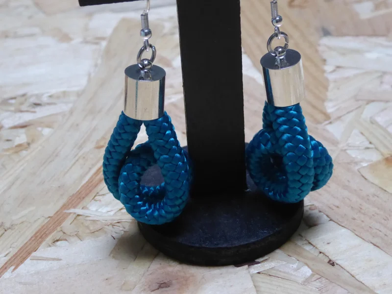 Teal boucle rope drop earrings