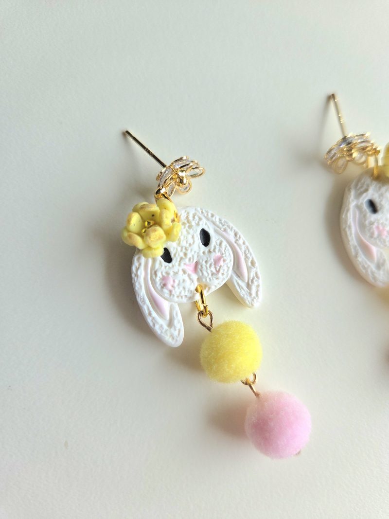 Polymer Clay Earrings Spring Bunny