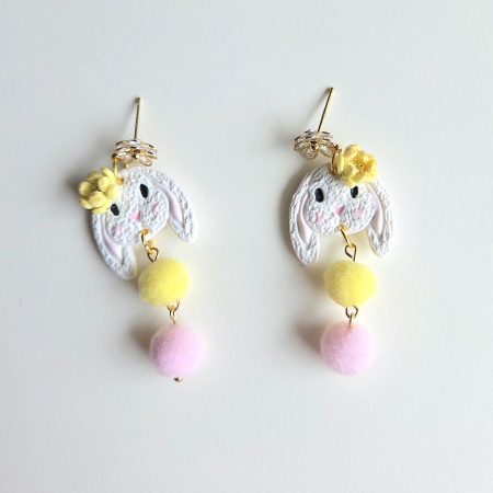 Polymer Clay Earrings Spring Bunny