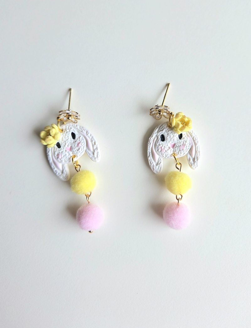 Polymer Clay Earrings Spring Bunny