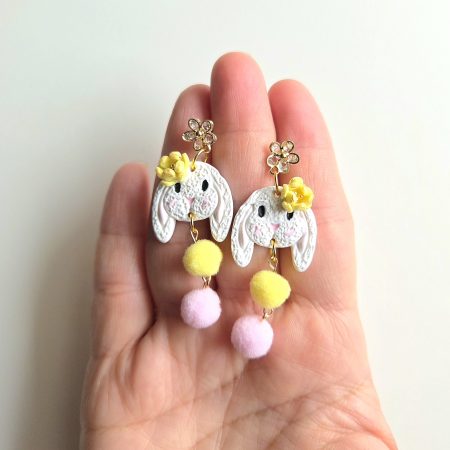 Polymer Clay Earrings Spring Bunny