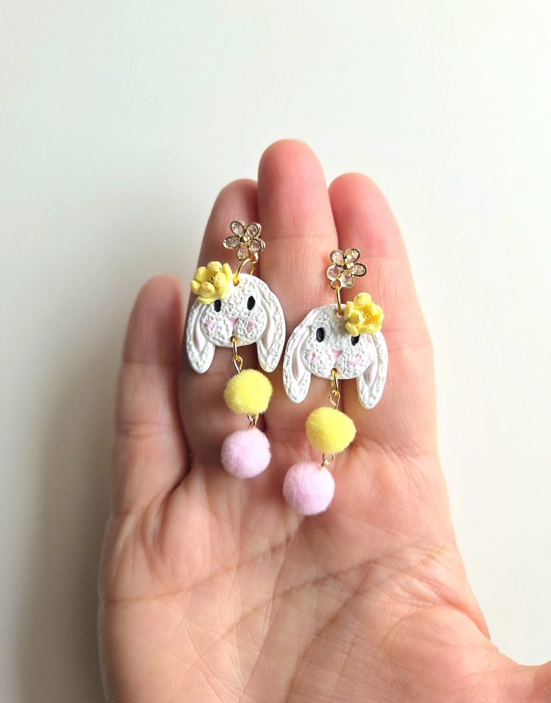 Polymer Clay Earrings Spring Bunny