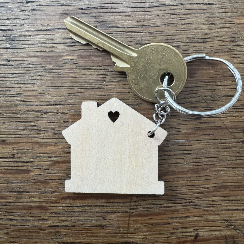 Personalised Handmade House Shaped Lasercut Wooden Keyring