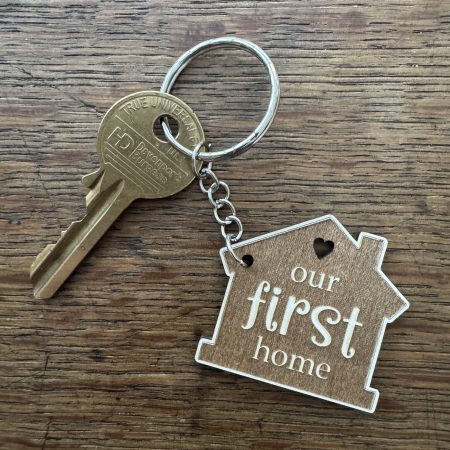 Personalised Handmade House Shaped Lasercut Wooden Keyring