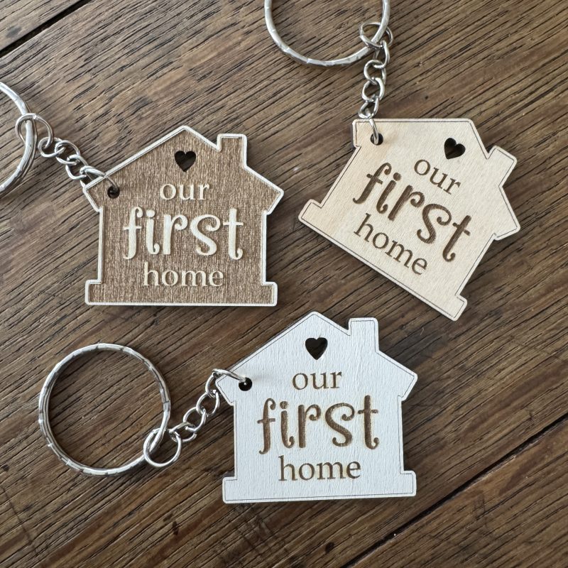 Personalised Handmade House Shaped Lasercut Wooden Keyring