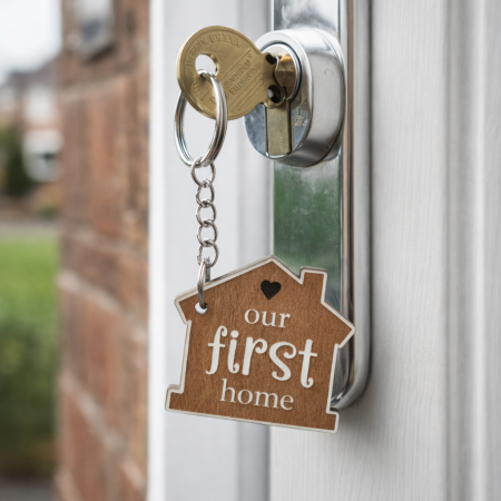Personalised Handmade House Shaped Lasercut Wooden Keyring