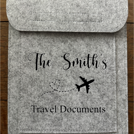Felt Travel Wallet – Tablet / iPad Sleeve with Passport Pocket – Personalised Travel Organiser