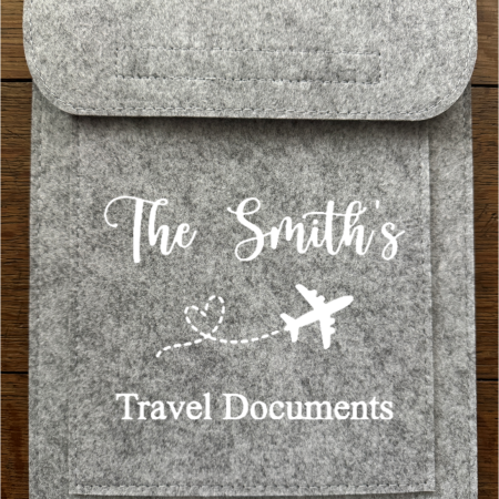 Felt Travel Wallet – Tablet / iPad Sleeve with Passport Pocket – Personalised Travel Organiser