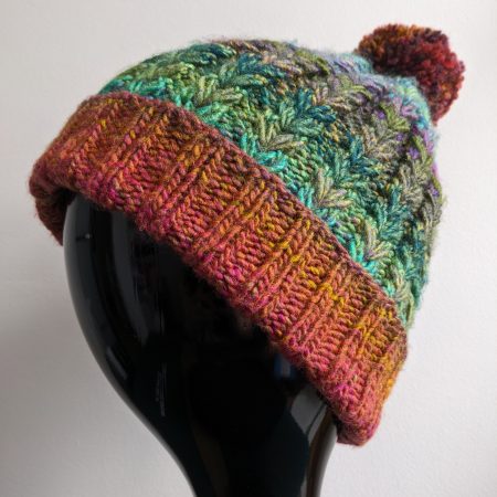 Cozy Knitted Winter Beanie - Green Palette or Green & Red with Fun Pompom