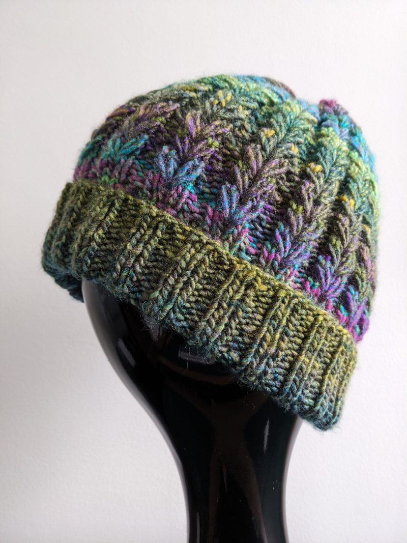 Cozy Knitted Winter Beanie - Green Palette or Green & Red with Fun Pompom