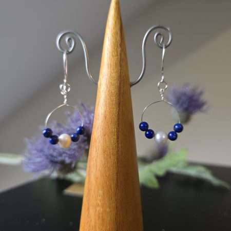 Handmade Lapis Lazuli, Pearl and Silver Lightweight Earrings