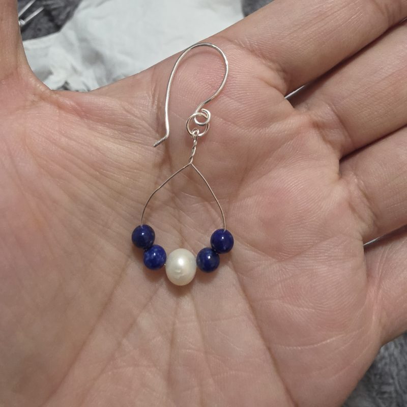Handmade Lapis Lazuli, Pearl and Silver Lightweight Earrings