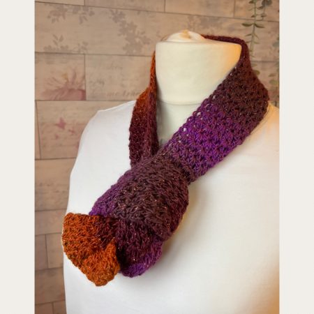 Crocheted Infinity Scarf in Sparkly Autumn Sunset Colours.