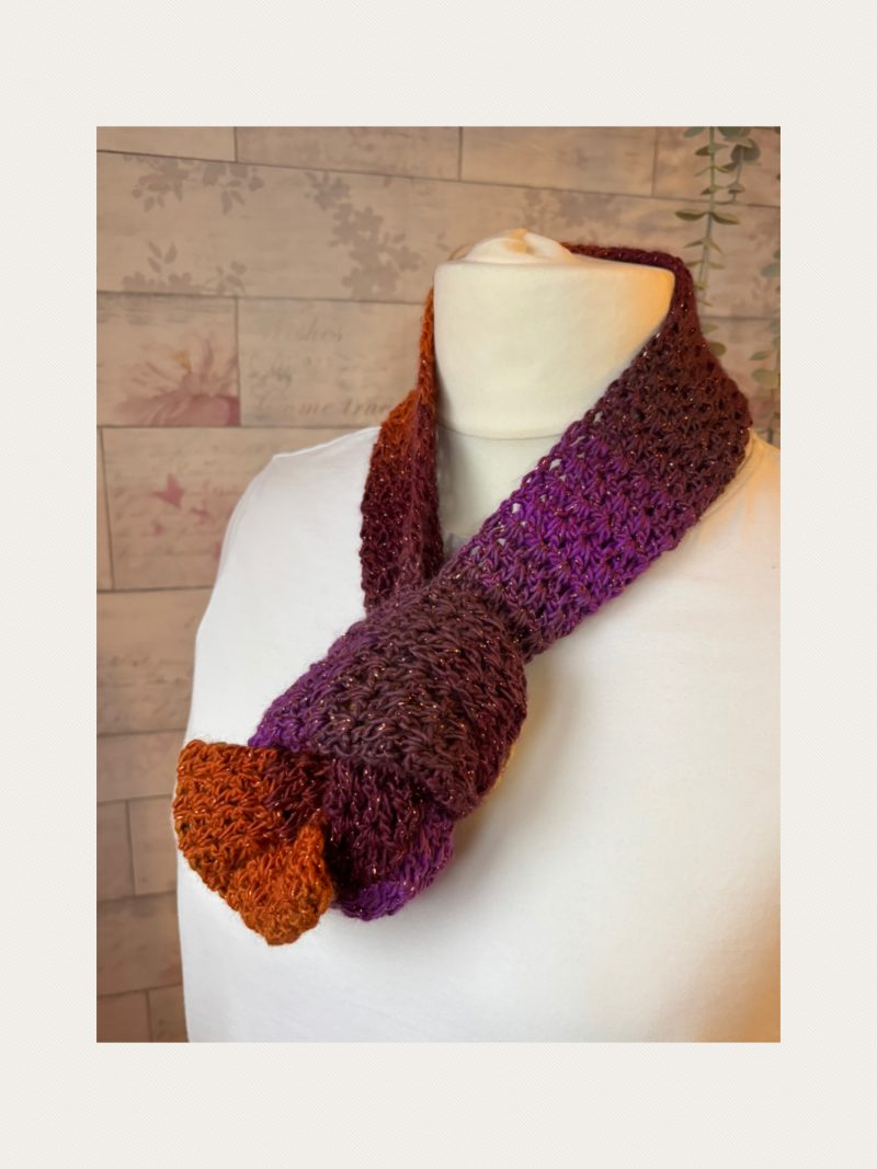 Crocheted Infinity Scarf in Sparkly Autumn Sunset Colours.