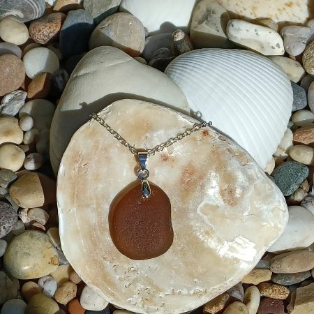 Handmade Sea Glass Necklace with Unusual Brown Colour, Lightweight