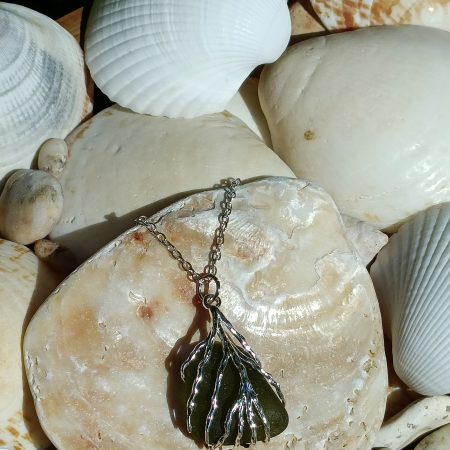 Green Sea Glass Necklace with Sterling Silver 18 Inch Chain