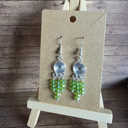 Peridot Green Cascade Earrings – Handmade Spiral Wire-Wrapped