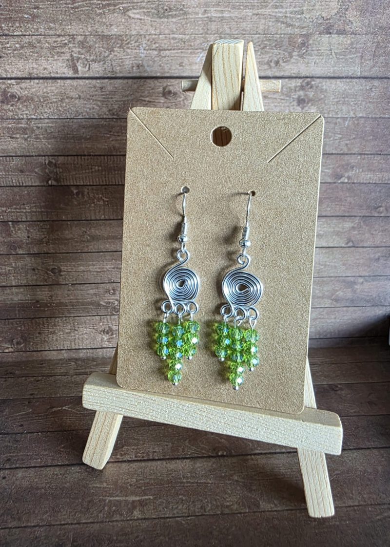 Peridot Green Cascade Earrings – Handmade Spiral Wire-Wrapped