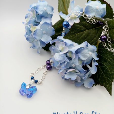 Ombre Blue Purple Resin Butterfly Pendant and bead necklace