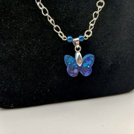 Ombre Blue Purple Resin Butterfly Pendant and bead necklace