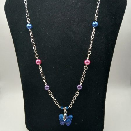 Ombre Blue Purple Resin Butterfly Pendant and bead necklace