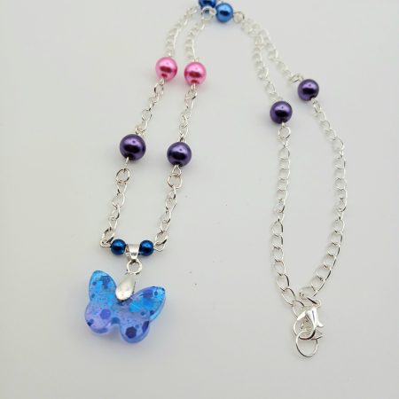 Ombre Blue Purple Resin Butterfly Pendant and bead necklace
