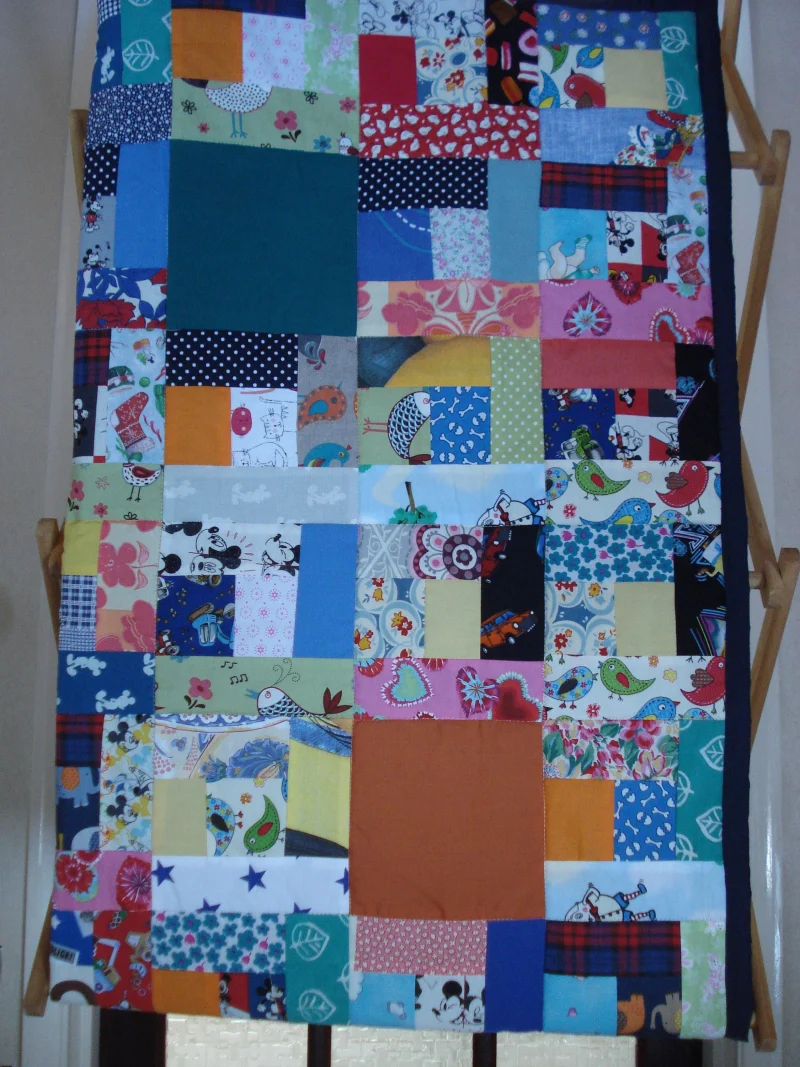 Handmade Quilt / Play Mat Multi Colours And Prints With A Navy Blue Backing