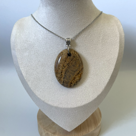 Picture Jasper Pendant Necklace • Stainless Steel Chain