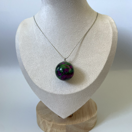 Ruby in Zoisite Pendant Necklace • Stainless Steel Chain