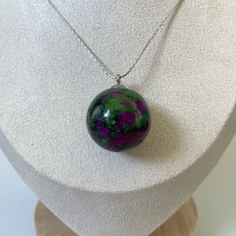 Ruby in Zoisite Pendant Necklace • Stainless Steel Chain