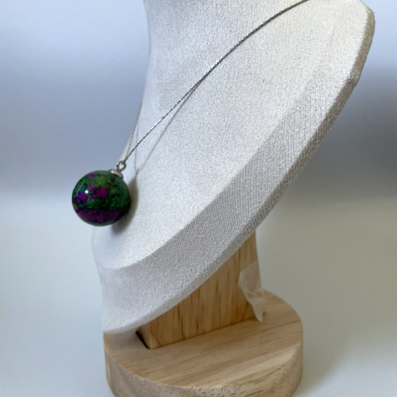 Ruby in Zoisite Pendant Necklace • Stainless Steel Chain