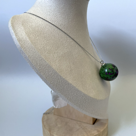 Ruby in Zoisite Pendant Necklace • Stainless Steel Chain