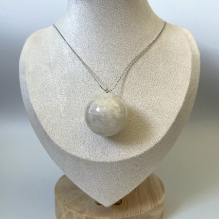 Snow Quartz Pendant Necklace • Stainless Steel Chain