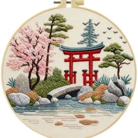 Cross Stitch Embroidery Kit for Beginners | Courtyard (20cm with frame)