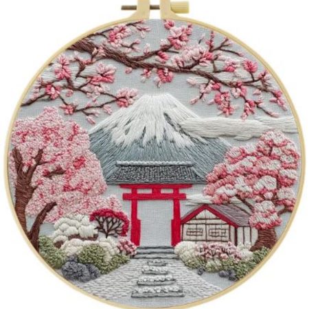 Cross Stitch Embroidery Kit for Beginners | Cherry Blossoms (20cm with frame)