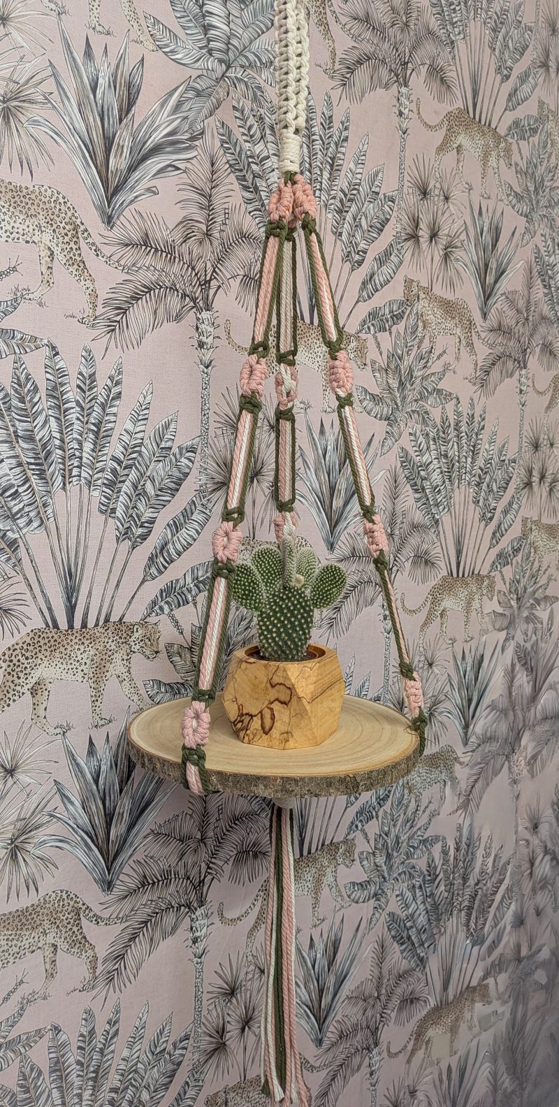 Handmade Macrame Hanging Shelf | Wood Slice Plant Display | Boho Decor