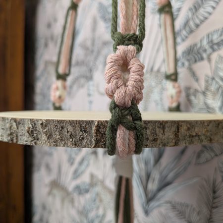 Handmade Macrame Hanging Shelf | Wood Slice Plant Display | Boho Decor