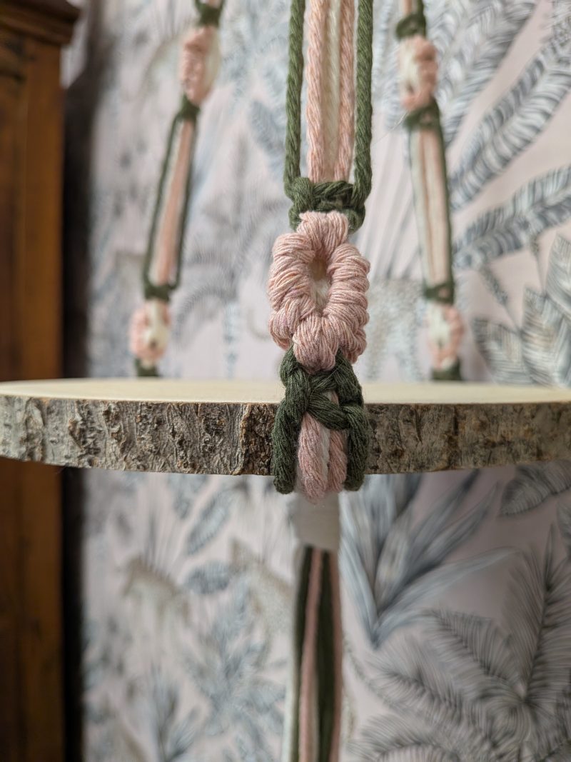 Handmade Macrame Hanging Shelf | Wood Slice Plant Display | Boho Decor