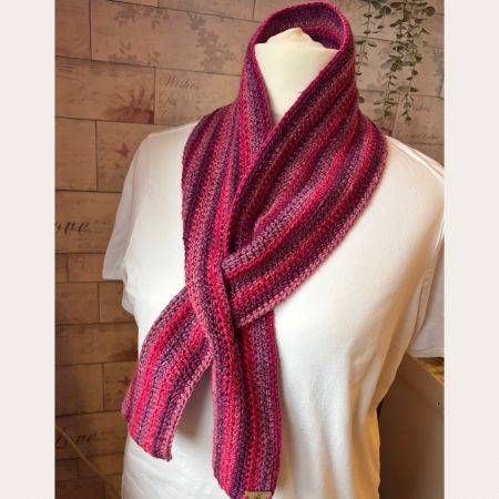 Crocheted Keyhole Scarf in shades of Pinks and Purple
