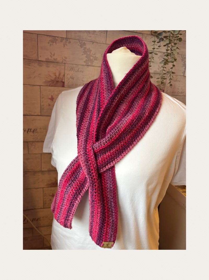 Crocheted Keyhole Scarf in shades of Pinks and Purple